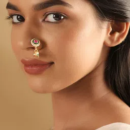 Rubans Gold-Plated CZ Studded & Pearls Beaded Nosepin-29