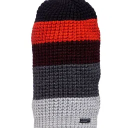513 Men Grey & Red Colourblocked Acrylic Beanie-11