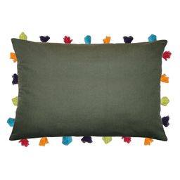 Lushomes Green & Blue Single Solid Cotton Rectangle Cushion Cover-image-6