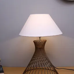 Homesake White & Gold-Toned Self Design Contemporary Bedside Standard Lamp with Shade-49