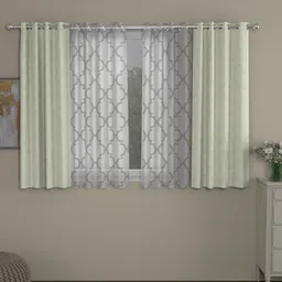 ROSARA HOME Cream-Coloured & White Set of 4 Regular and Sheer Window Curtains image 1
