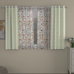 ROSARA HOME Cream-Coloured & White Set of 4 Regular & Sheer Window Curtains image 1