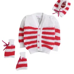 Little Angels Kids Red & White Striped Acrylic Knitted Clothing Set-36