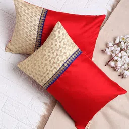 SAKA DESIGNS Red & Beige Ethnic Motifs Rectangle Cushion Covers-24