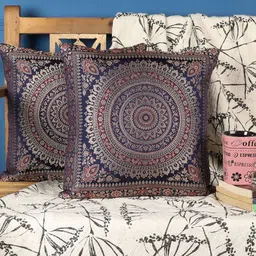 MFD HOME FURNISHING Navy Blue & Maroon Set of 2 Embroidered Square Cushion Covers-picture-50
