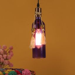 MFD HOME FURNISHING Blue & Gold-Toned Glass Contemporary Hanging Lamp-picture-29