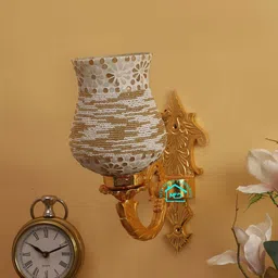 MFD HOME FURNISHING Gold-Toned & White Self Design Traditional Wallchiere-8