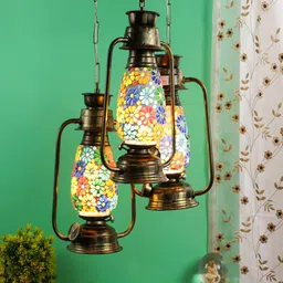 MFD HOME FURNISHING Gold-Toned & White Set of 3 Iron Quirky Cluster Lanterns-20