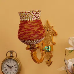 MFD HOME FURNISHING Gold-Toned & White Textured Traditional Wallchiere Lamp-23