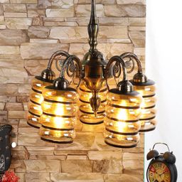 MFD HOME FURNISHING Gold-Toned & Black Iron Contemporary Ceiling Chandelier-5