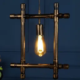 MFD HOME FURNISHING Gold-Toned & Brown Fabric Quirky Hanging Lamp-image-55