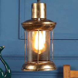 MFD HOME FURNISHING Gold-Toned Glass Quirky Hanging Lantern-43