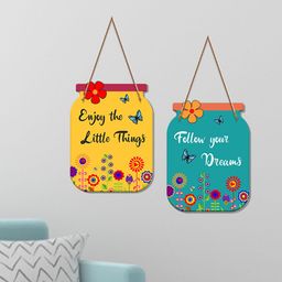 ArtVibes Yellow & Teal Blue Printed Motivational Quotes Wooden Wall Hanging-53