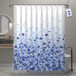 Kuber Industries 2-Pcs Blue & White Dot Printed Quick Dry Shower Curtains With 12 Hooks-90