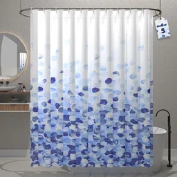 Kuber Industries 5-Pcs Blue & White Dot Printed Quick Dry Shower Curtains With 12 Hooks-80