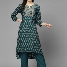 Nayam By Lakshita Ethnic Motifs Printed Sequinned Chanderi Cotton A-Line Kurta Set-picture-56