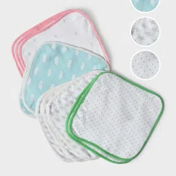 MiArcus  White & Blue 10-Pcs Printed 170 GSM Cotton Knitted Interlock Handky-34