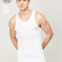 Fame Forever by Lifestyle Men Pack Of 2 White Solid Cotton Innerwear Vests-picture-47