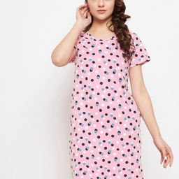Clovia Dot Print Pure Cotton Nightdress-image-17