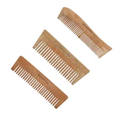 OROSSENTIALS Set Of 3 Brown Neem Entangle Two-in-One & Wide Teeth Wooden Combs-90