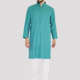 Maharaja Band Collar Regular Pure Linen Kurta With Pyjamas-picture-15