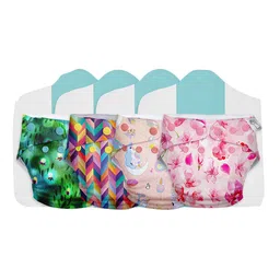 SuperBottoms Pack of 4 Reusable Pure Cotton Cloth Sustainable Diaper Combo Freesize UNO- New Version-0