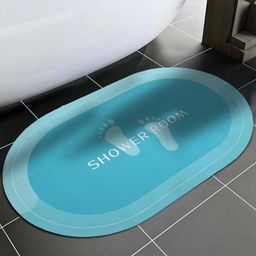 Aura Turquoise Blue Printed Silicone 300 GSM High Water Absorbent Anti-Skid Bath Rug-3