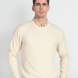 Arrow Cable Knit Self Design Acrylic Cotton Pullover-image-126