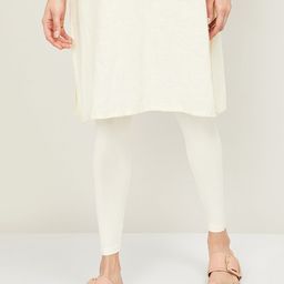 Melange by Lifestyle Women Off White Solid Cotton Ankle-Length Leggings-29