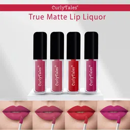 CurlyTales True Matte Set Of 4 Liquid Lipstick 4ml Each - Peach 02, Red, Pink-16