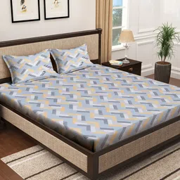 KLOTTHE Grey Geometric 400 TC Pure Cotton Bedsheet with 2 Pillow Cover-image-69