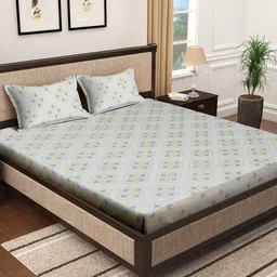 KLOTTHE Beige Geometric Printed 400 TC Pure Cotton Double Bedsheet with 2 Pillow Cover-image-44
