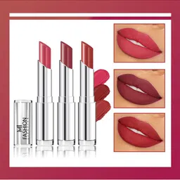 MI FASHION Set Of 3 Creme Matte Weightless Long Lasting Lipstick- Brown, Brownish Red, Dark Rose , 10.5gm-image-73