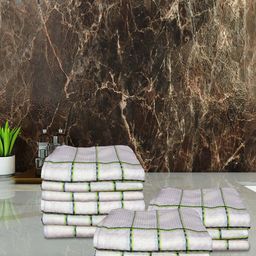 Athom Living White & Green 12 Pieces Checked Pure Cotton 210 GSM Quick Dry Hand Towels-image-85