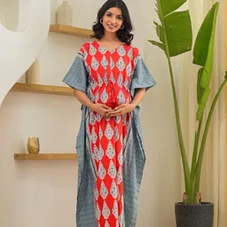 Aujjessa Geometric Printed Maternity Maxi Kaftan Nightdress-picture-33