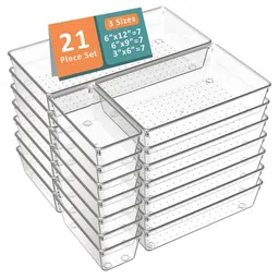 Kuber Industries Transparent 21 Pieces Reusable Drawer Organisers-7