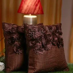 HOSTA HOMES Brown Set of 2 Floral Square Cushion Covers-21
