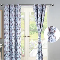 Deco Window Brown & White Set of 2 Floral Room Darkening Door Curtain-18