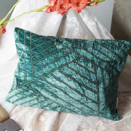 Folkstorys Green Embroidered Velvet Rectangle Cushion Covers-picture-21