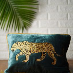 Folkstorys Green & Gold-Toned Embroidered Velvet Rectangle Cushion Covers-image-8