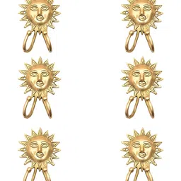 IndianShelf Gold Toned 6 Pieces Surya Dev Face Textured Brass Wall Hooks-image-31