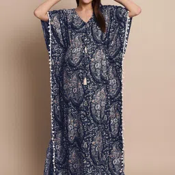 Secret Wish Paisely Printed Pure Cotton Kaftan Maternity Nightdress-image-87