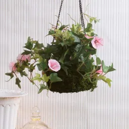 Light Pink Polyester Decorative Artificial Morning Glory Flower With Hanging Ironware Basket By Fourwalls-picture-6
