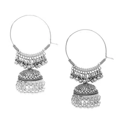 Shining Jewel - By Shivansh Oxidised Silver Plated Dome Shaped Jhumkas-image-80