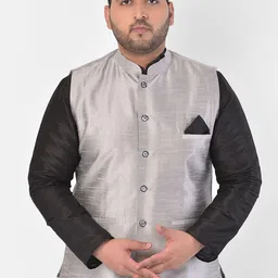 Sztori Plus Size Woven-Design Mandarin Collar Nehru Jacket-picture-14