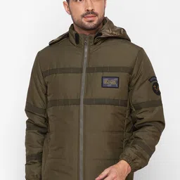 SPYKAR Men Green Geometric Colourblocked Padded Jacket with Patchwork-picture-6