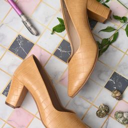 pelle albero Mustard Party Block Pumps with Bows-22