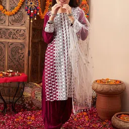 Cherry & Jerry Girls Ethnic Motifs Embroidered Chikankari Kurta With Salwar & Dupatta-picture-16
