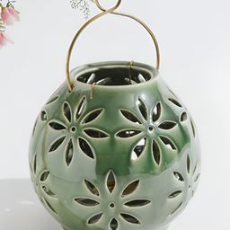 Fabindia Green Textured Ceramic Spherical Table Lamp-21