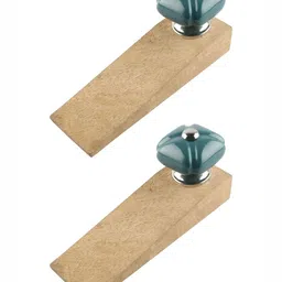 Indianshelf Brown and Teal 2 Pieces Floral Textured Wooden Door Stoppers-image-14